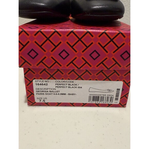 Tory Burch Georgia Ballet Flats Size 7.5 Leather Perfect Black Paris Goat $248 - Picture 9 of 10